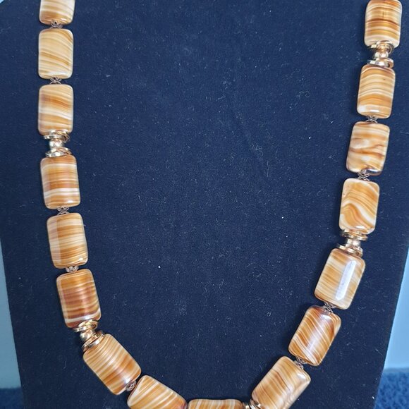 Amazing Vintage Art Deco Brown Agate Glass Beaded Hand Knotted Necklace - Picture 6 of 11